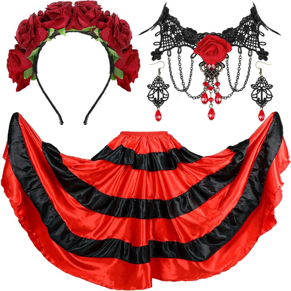 6813 4 Pcs Day Of The Dead Mexican Costume For Women, Mexican